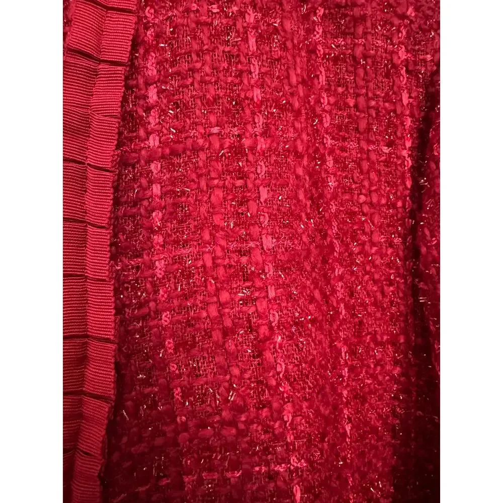 NWT WinterSilks red silk Multi Woven tweed collarless blazer coat size XL